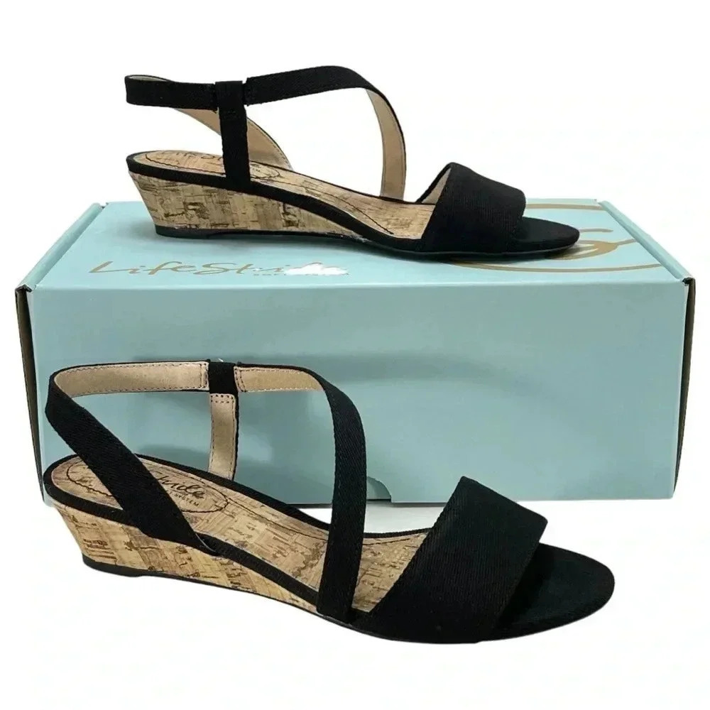 Life Stride Yasmine Womens Canvas Wedge Dress Sandals Soft System Insole Size 5M - Picture 8 of 15